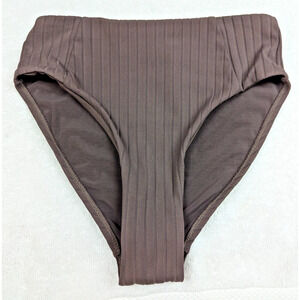High-Waist Ribbed One-Piece Swimsuit - Brown